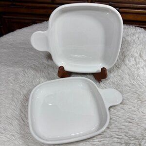 Vintage Set of 2 French White Square Handled 6" Baking Dish P-185-B